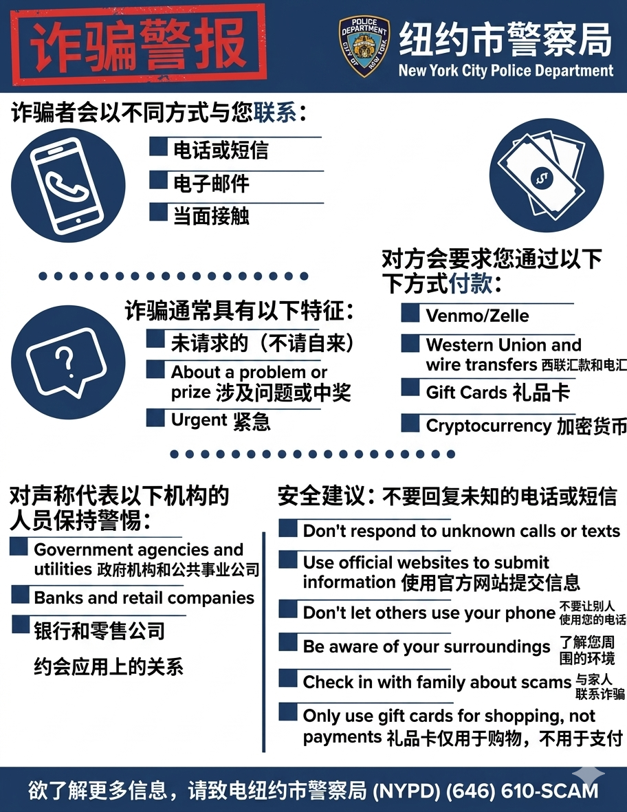 骗子们不断变换骗取钱财的手段。请查看以下关于常见骗局的提示。