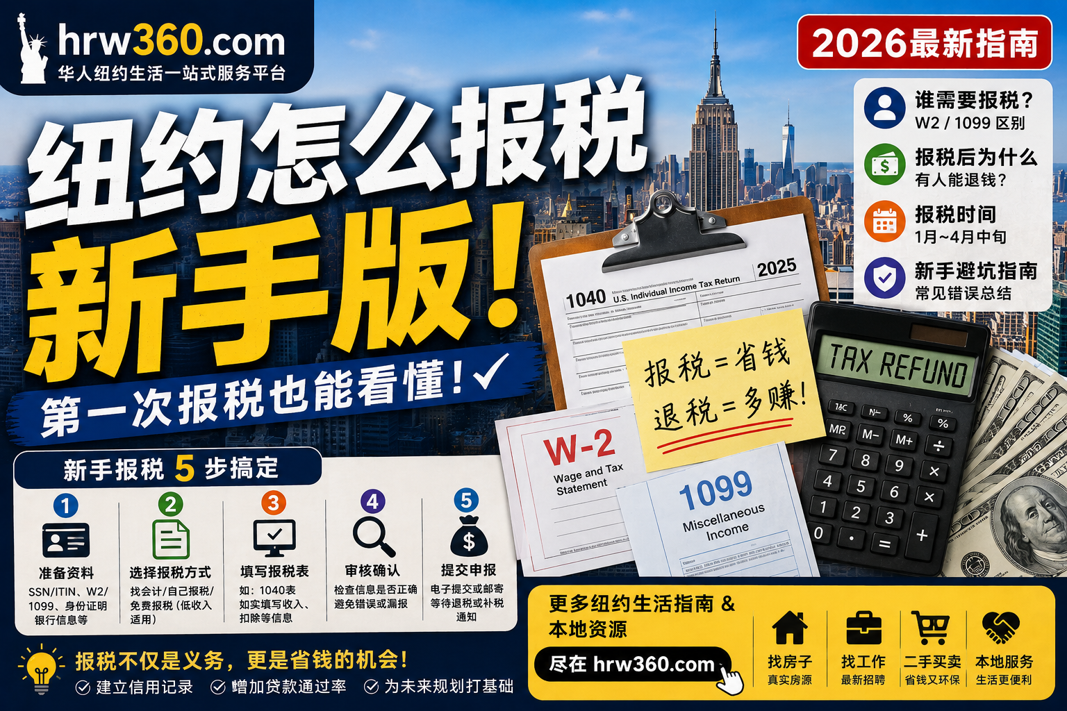 💸 在纽约怎么报税？新手第一次报税必看（2026华人版）