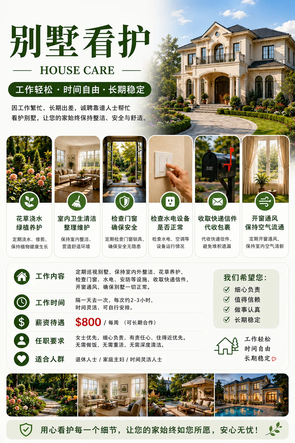 私人house看护打理 - 招聘求职 图片1