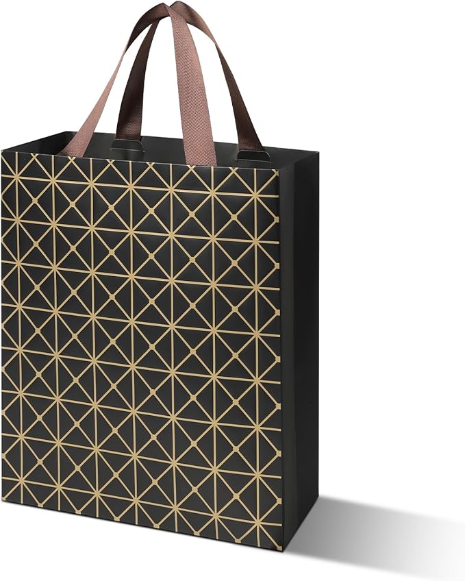 Premium Gift Bags Set of 3 – Elegant Design with Ribbon Handles, Gift Bags for Birthdays, Weddings & Special Occasions  Color: Black Gold