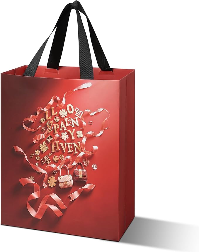 Premium Gift Bags Set of 3 – Elegant Design with Ribbon Handles, Gift Bags for Birthdays, Weddings & Special Occasions  Color: Red Ribbon