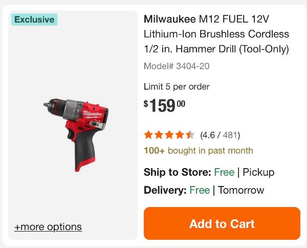全新Milwaukee M12 FUEL 12V电钻:$95(Home Deport.$149)无刷电机.专业工具.1... - 二手闲置 图片1
