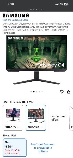 [三星] 出售 27英寸 Odyssey G4 游戏显示器 (240Hz, 1ms)