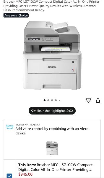 $350几乎全新Brother多功能彩色打印机型号L3710CW自提☎️347-925-8322