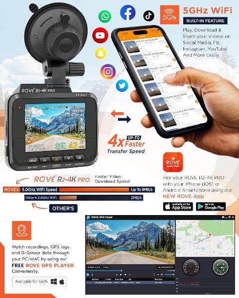 ROVE R2-4K 行车记录仪 内置 WiFi 和 GPS 超高清